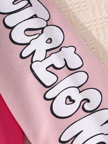 SHEIN Tween Girls Fall Clothes Color‑Block Varsity Jacket, Towel‑Patch Letter A & Sleeve Graphic Print Snap Button Outerwear Without Tee For Autumn Fall... - Hot Pink - View 6