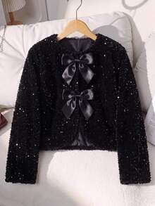 Girls' Black Sequin Jacket, Coat, Fall Clothes, New Autumn/Winter 2015 Tween Girl Outerwear, Party Jacket - Black - View 4