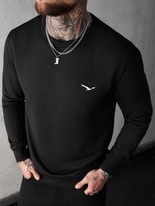 SLATEMANN 男士鹰印花圆领宽松休闲卫衣 - 黑色 - 查看 4
