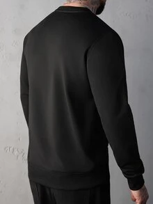 SLATEMANN 男士鹰印花圆领宽松休闲卫衣 - 黑色 - 查看 6