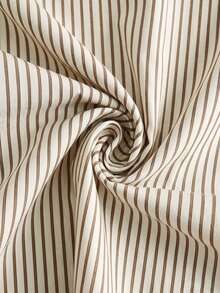Resyla Áo blouse nữ cổ chữ V tay dài dáng rộng tối giản, họa tiết in kỹ thuật số kẻ sọc phối nơ, quà tặng cho bạn bè - Màu Khaki - Xem 5