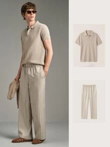 Calmiston Men's Striped Straight Leg Loose Casual Linen Blend Trousers Formal Old Money Casual Versatile Daily Wear Office Pants - Black and White - View 7