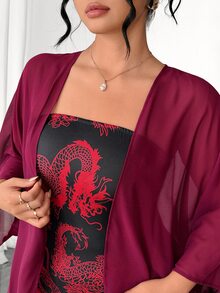 Elenzga Plus Size Women's All-Over Print Dress And Cardigan Fashion Set - Multicolor - View 7