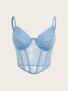 Sweetina Y2K Lace Cami Black Corset Top - Baby Blue - View 3