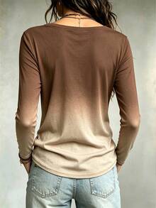 Trelyra Women's Round Neck Long Sleeve Printed Element Design T-Shirt - Multicolor - View 2