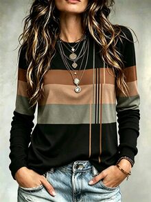 Glimmora Women Casual Crew Neck Long Sleeve Cat Print Graphic Tees Women Tops For Spring Fall Cloth For Women - Multicolor - View 3