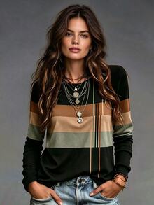 Glimmora Women Casual Crew Neck Long Sleeve Cat Print Graphic Tees Women Tops For Spring Fall Cloth For Women - Multicolor - View 1