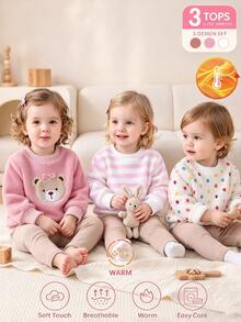 SHEIN Baby Girls Graphic Print Long Sleeve Casual Top - Multicolor - View 3