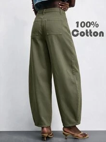 Maija Women's Fashion Commuter Curved Leg Denim Jeans - Army Green - View 3