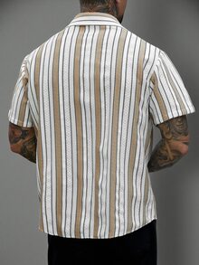 SLATEMANN Men's Casual Streetwear Striped Single-Breasted Short Sleeve Shirt - Multicolor - View 5