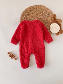 SHEIN Kids Kids Kids Newborn Cute Casual Autumn/Winter Red Cartoon Pattern Long Sleeve Romper - Red - View 5