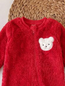 SHEIN Kids Kids Kids Newborn Cute Casual Autumn/Winter Red Cartoon Pattern Long Sleeve Romper - Red - View 7