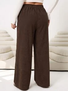 Solflare Plus Size Women Solid Color Casual Versatile Daily Wear Long Pants - Brown - View 2