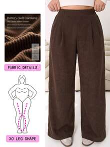 Solflare Plus Size Women Solid Color Casual Versatile Daily Wear Long Pants - Brown - View 1