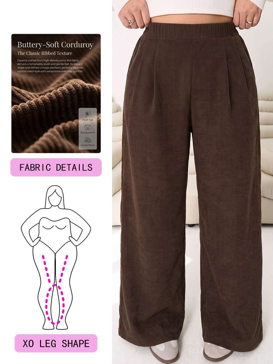 Solflare Plus Size Women Solid Color Casual Versatile Daily Wear Long Pants - Brown - View 1