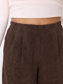 Solflare Plus Size Women Solid Color Casual Versatile Daily Wear Long Pants - Brown - View 5