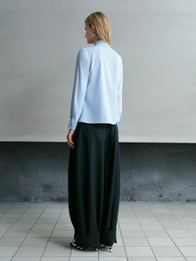 MOTF PREMIUM Áo blouse nữ màu trơn thắt nơ cổ - Màu xanh nhạt - Xem 2