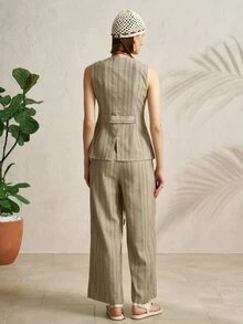 Airaco Women's Casual Sleeveless Front Button Jumpsuit - Khaki - View 4