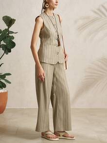 Airaco Women's Casual Sleeveless Front Button Jumpsuit - Khaki - View 5