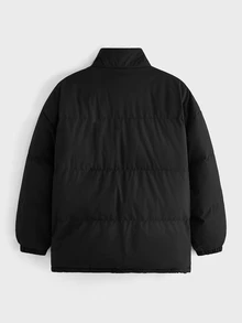 HIMLAND Men's Solid Color Long Sleeve Zip-Up Casual Winter Jacket - Black - View 3