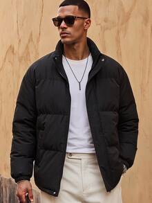 HIMLAND Men's Solid Color Long Sleeve Zip-Up Casual Winter Jacket - Black - View 7