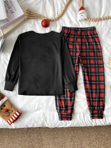 SHEIN 女童秋冬聖誕可愛時尚百搭派對長袖褲裝套裝 日常居家穿著 修身款 - 彩色 - 查看 2