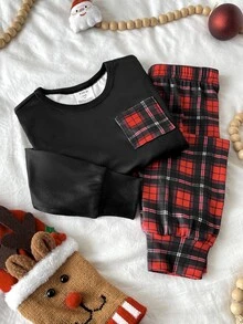 SHEIN 女童秋冬聖誕可愛時尚百搭派對長袖褲裝套裝 日常居家穿著 修身款 - 彩色 - 查看 3
