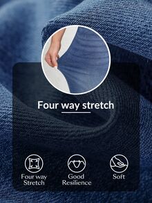 Flexra [Denim Effect] Women's Street Style Stretch Casual Sporty Wide Leg Pants - Dark Wash - View 8