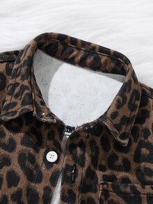 2pcs/Set Young Boys Y2k Vintage Cotton Leopard Print Brown Denim Loose Shirt & Baggy Jeans,Fall/Winter,For Kids Boys School Clothes,Halloween Outfits - Khaki - View 9
