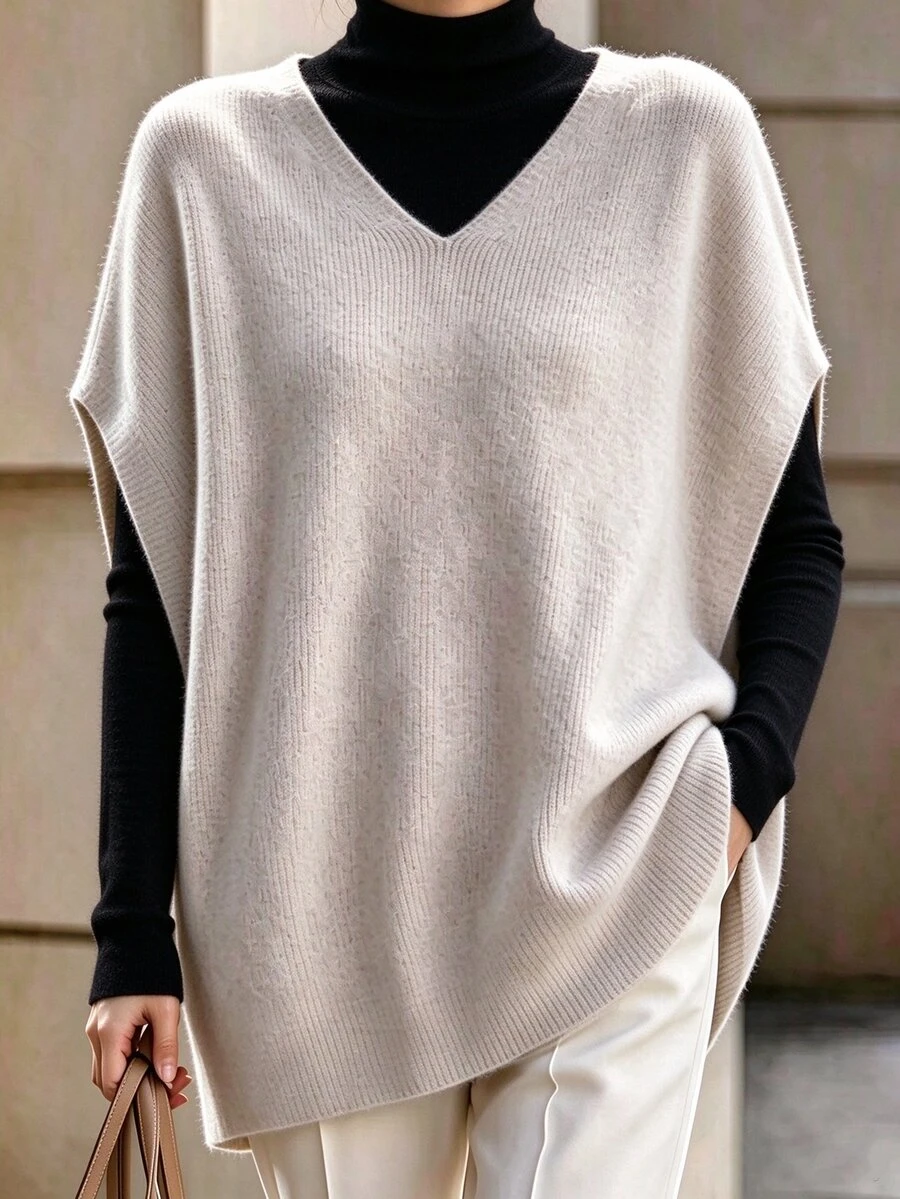 SHEIN Women's All-Match Fashion Minimalist Casual Versatile Loose Commuter Knit Tank Top Office Brunch Beige Summer
