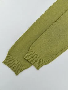 LUMIGAL New Chinese Style Small Stand Collar Double-Breasted Metal Button & Frog Button Decor Slim Fit Short Length Long Sleeve Ribbed Cuff Women's Sweater - Green - View 6