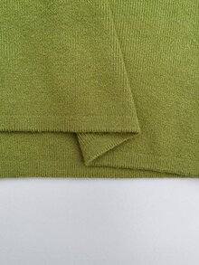 LUMIGAL New Chinese Style Small Stand Collar Double-Breasted Metal Button & Frog Button Decor Slim Fit Short Length Long Sleeve Ribbed Cuff Women's Sweater - Green - View 4