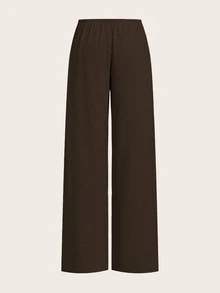 SHEIN Tall 2色女款抽繩腰寬鬆休閒寬腿居家舒適長褲，秋季女裝，冬季，高個女款 - 棕色 - 查看 10