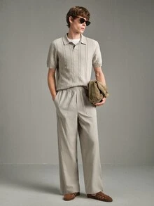 Calmiston Pure Cotton Men's Solid Color Casual Cotton Linen Blend Faux Linen Long Pants With Pockets Formal Old Money - Beige - View 3