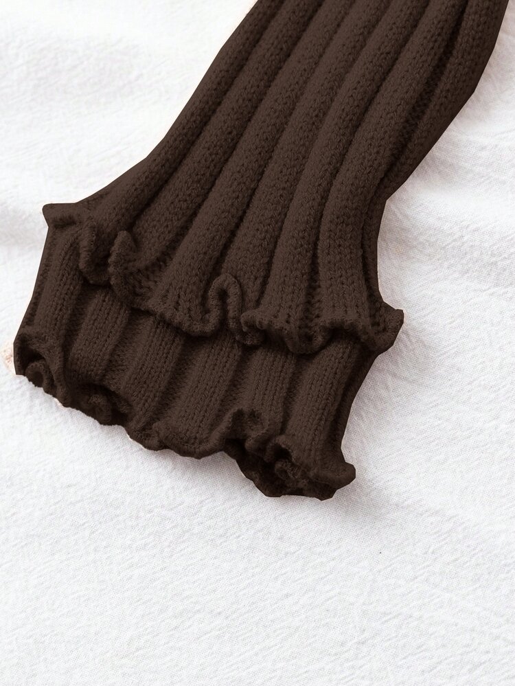 Franclia European And American New Blogger Style Design Elegant Casual 3D Ribbed Frill Trim Long Sleeve Knit Base Layer Sweater Office Dark Brown Autumn - Chocolate Brown - View 5