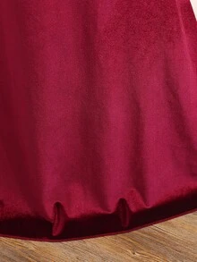 青少年女孩高端亮片拼接緞面緞帶開衩長洋裝，適用婚禮季、舞會、表演、生日派對、聖誕節 - 酒紅色 - 查看 3