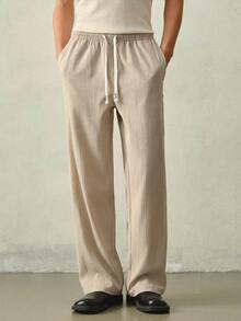RONVEXI Men's Casual Versatile Solid Color Pants Formal Old Money - Apricot - View 3
