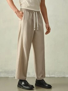 RONVEXI Men's Casual Versatile Solid Color Pants Formal Old Money - Apricot - View 4