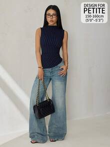 SHEIN PETITE Women's Striped Casual Versatile Daily Wear Top,Summer Top ,Petite Women - Navy Blue - View 10