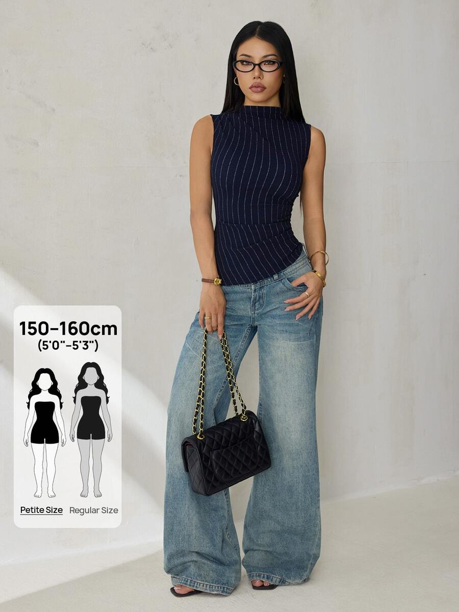 SHEIN PETITE Women's Striped Casual Versatile Daily Wear Top,Summer Top ,Petite Women