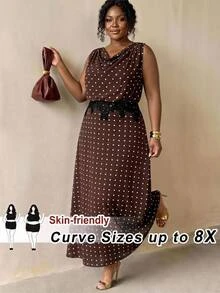 SHEIN CURVE+ Plus Size Women Polka Dot Casual Party & Travel Dress - Multicolor - View 6