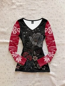 Attitoon Women's V-Neck Casual Minimalist Versatile Slim Fit Long Sleeve T-Shirt Suitable For Autumn/Winter - Multicolor - View 4