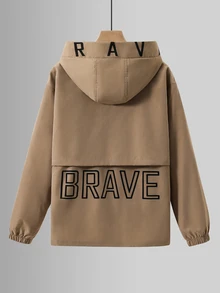 Kids Tween Boy Casual Versatile Letter Print Pattern Thermal Lined Thick Hooded Loose Jacket, Suitable For Fall/Winter, School, Family Gatherings, Back To School, Sports, FallOutfit, WinterOutfit, Birthday Party - Multicolor - View 3