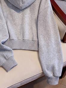 EMERY ROSE Women's Solid Color Long Sleeve Casual Basic Drawstring Sweatshirt School Grey Autumn Everyday - Light Grey - View 4