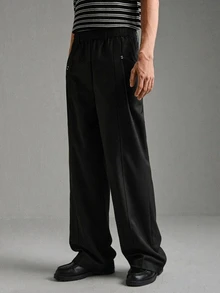 Calmiston Men's Solid Color Casual Versatile Daily Wear Long Pants Casual Daily Wear Formal Attire Festival Boys Fall/Winter Daily New Pull, S - Black - View 3