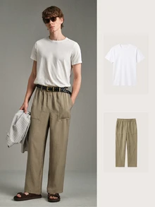 Calmiston Men's Drawstring Waist Striped Pocket Straight Leg Loose Fit Pants Solid Color Button Pleated Casual Versatile Daily Wear Office Pants - Green - View 7
