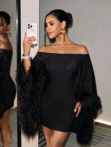 BamGleam Women's Cold Shoulder Fitted Dress - Black - View 5
