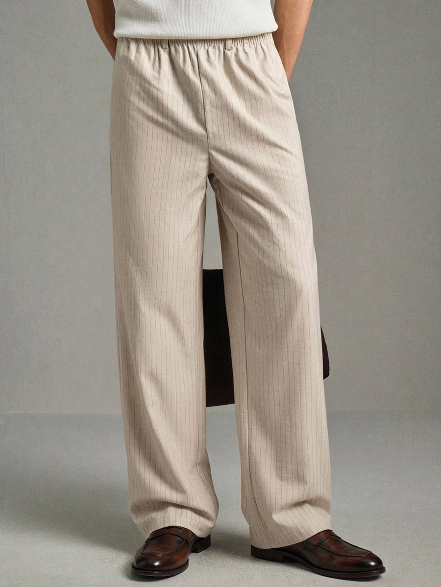 Calmiston Men's Solid Color Button Pleated Casual Versatile Daily Wear Office Pants Autumn Old Money Gift Vacation Holiday World Cup Streetwear - Apricot - View 1