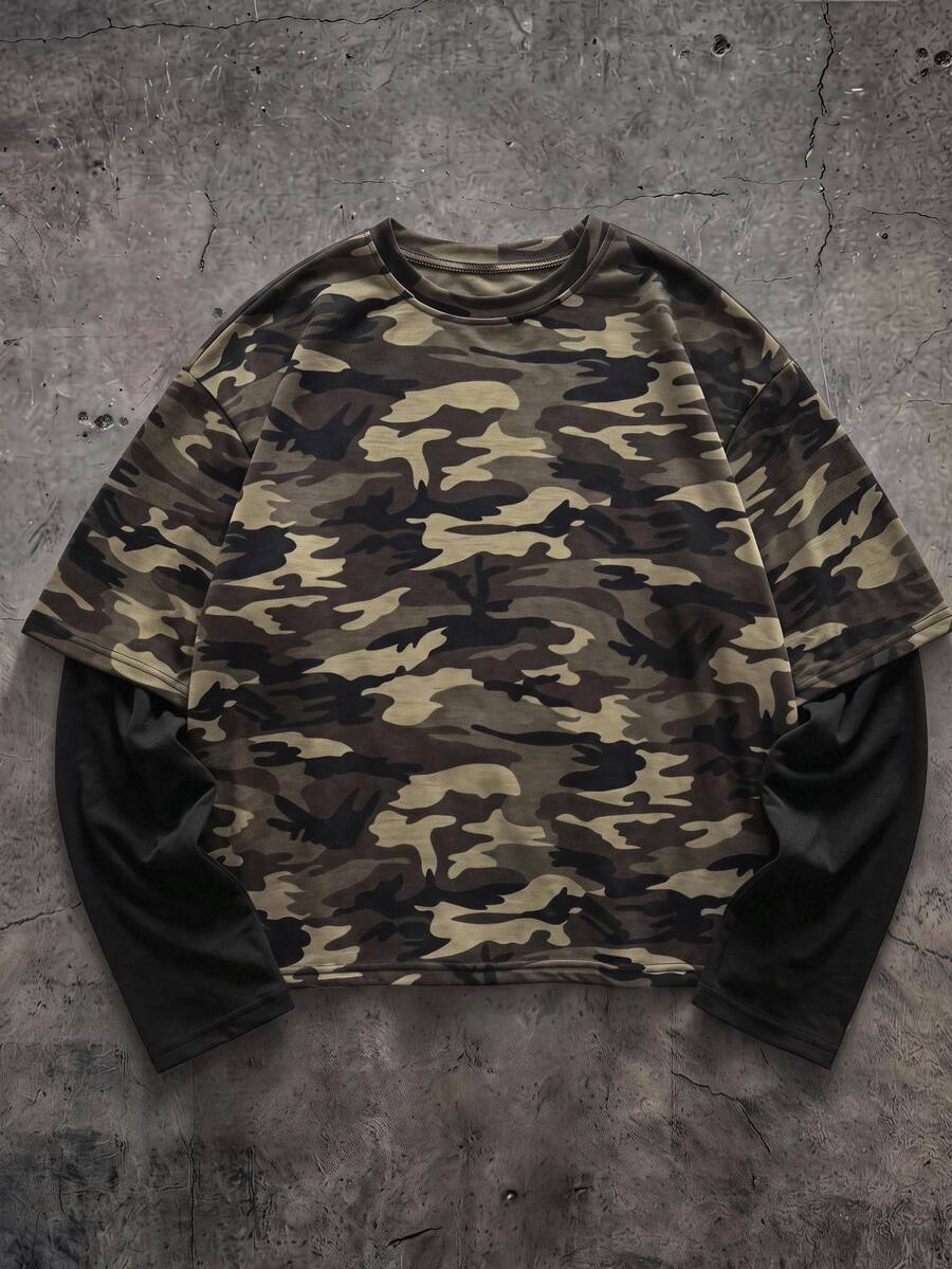 GETOML Men's Casual Commute Streetwear Camouflage Print Patchwork Long Sleeve T-Shirt - Multicolor - View 1