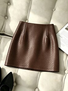 Cévolie Women's Brown Plaid Skirt For Commuting - Brown - View 8